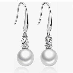 Earrings Pearl Dangle Silver Tone With Crystal Accent